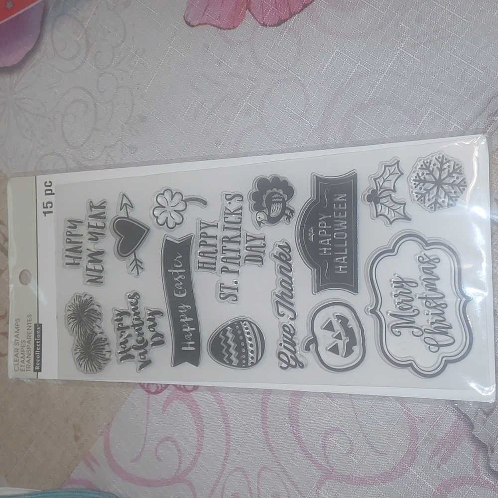 RECOLLECTIONS clear stamps happy Halloween  merry Christmas... 15 pc new
